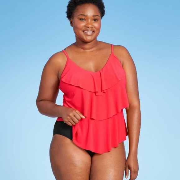 Aqua Green Women's Tiered Tankini Top Plus Sizes 20 W or 2X - Picture 3 of 9